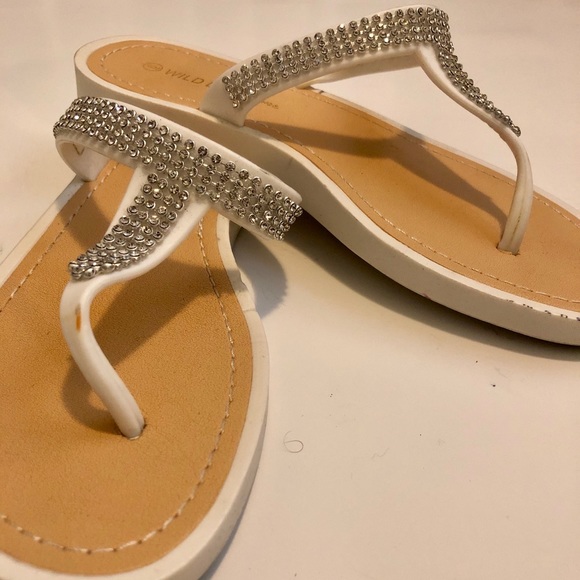 White & diamond stud jelly flip flops - Picture 2 of 2